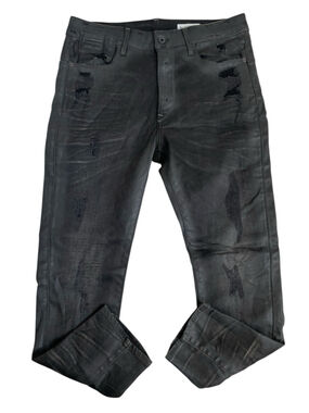 G-Star RAW Type C 3D Super Slim Jeans Men’s 33 Black Stretch Coated Distressed